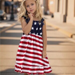 Blue and White Seasonal Dress 4th of July Stars and Stripes patriotic ruffle